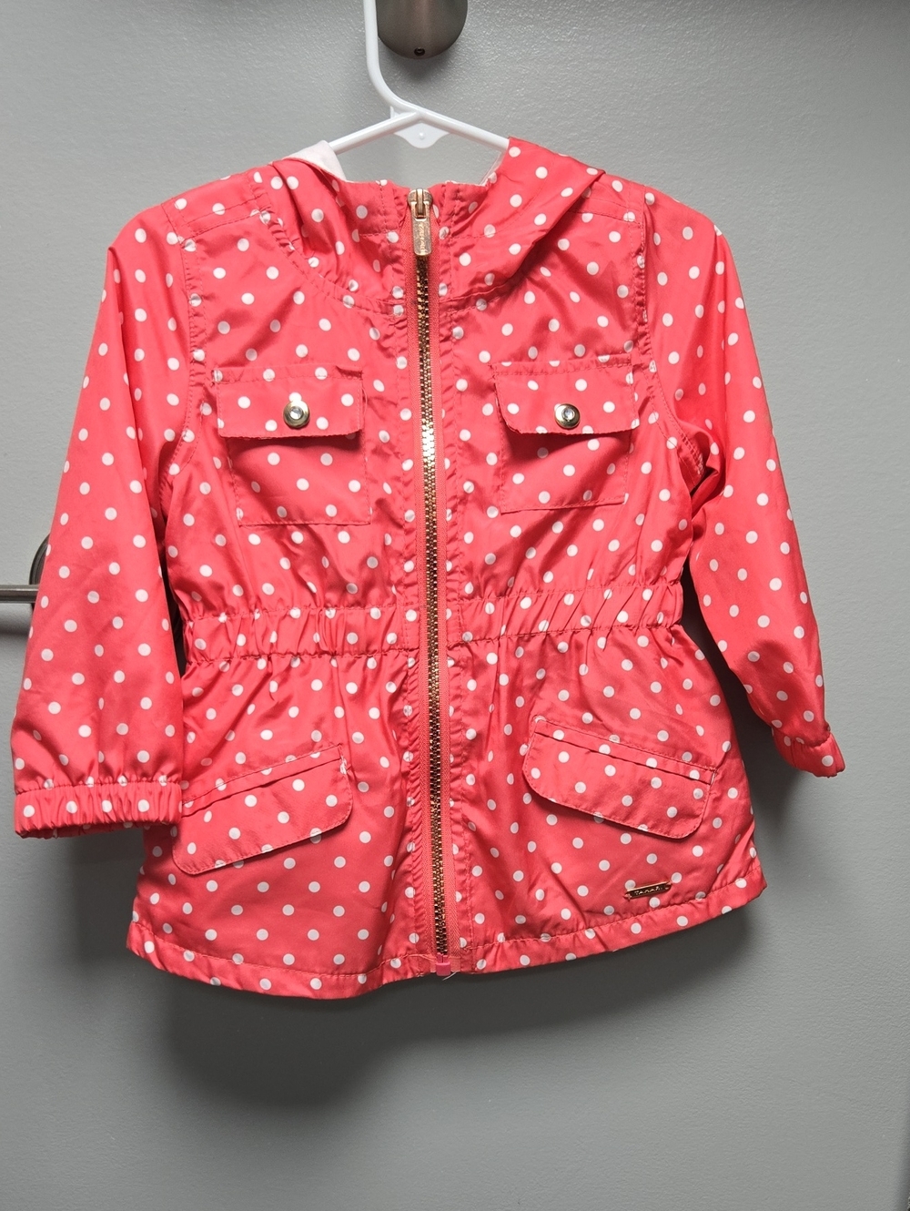 Tahari Coral Polka Dot Hooded Raincoat
